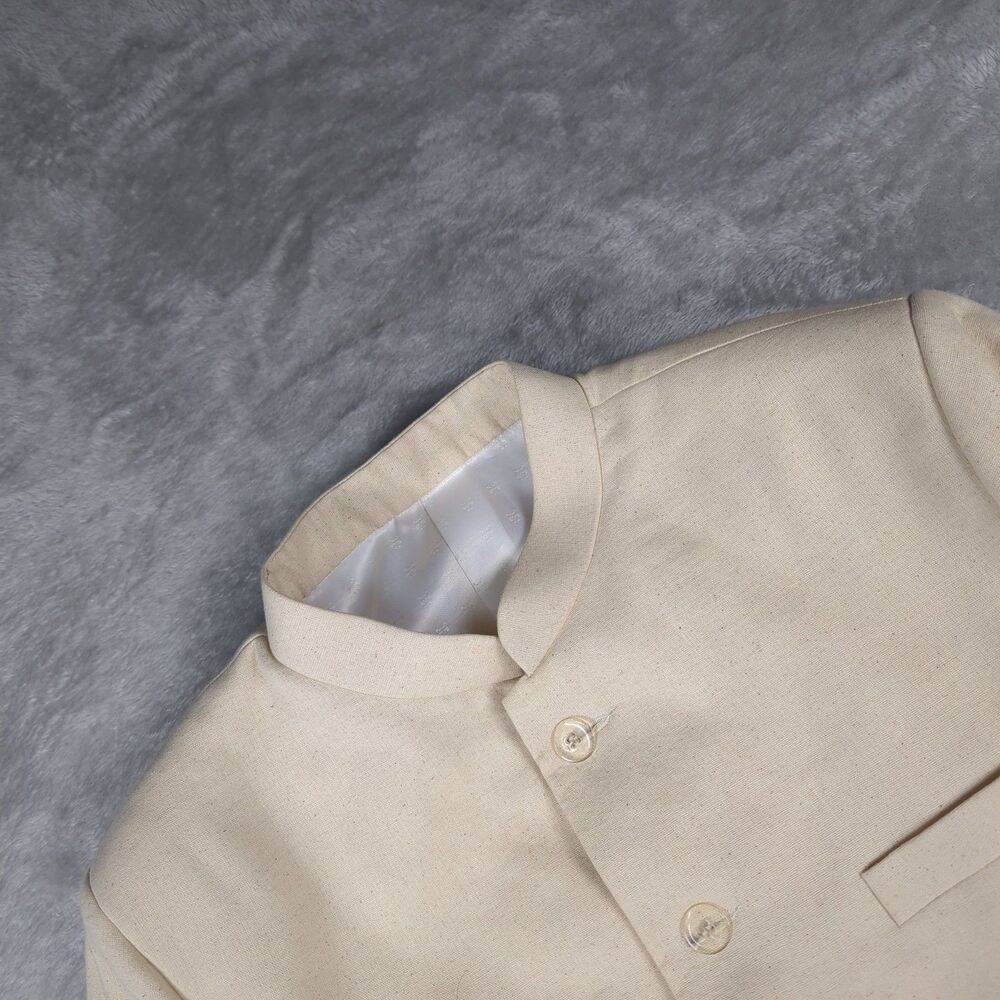 Seema Gujral Mens 38R Bandhgala Jacket Cream Raw Silk Nehru Mandarin Jodhpuri 38
